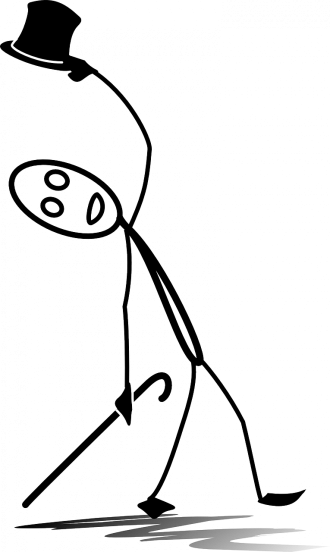 Illustration un bonhome baton tenant une canne et un chapeau haut de forme